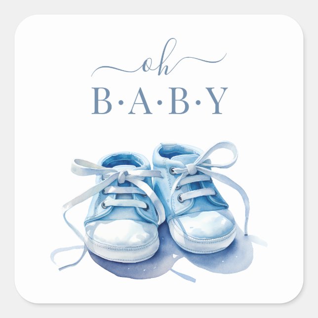Sticker Carré Bébé Basket Baby shower Invitation, Bébé garçon (Devant)