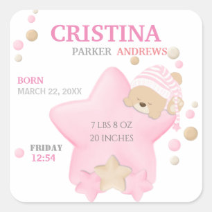 Sticker Carré Bébé Bébé Bébé Fille Naissance Statistiques Squ.