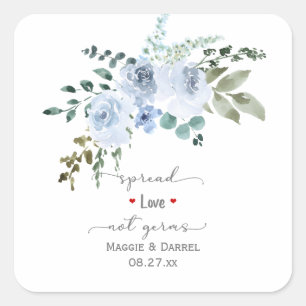 Sticker Carré Bébé Bleu Aquarelle Florale Étalée Amour Pas Germe