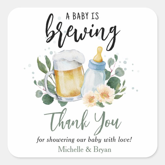 Sticker Carré Bébé brasse du Merci de Baby shower vert (Devant)