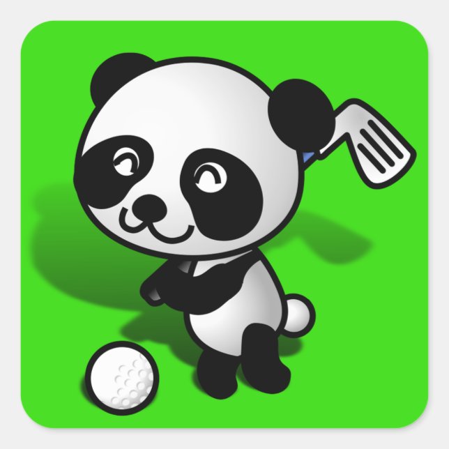 Sticker Carré Bébé Cartoon Bébé Panda Ours Golf (Devant)
