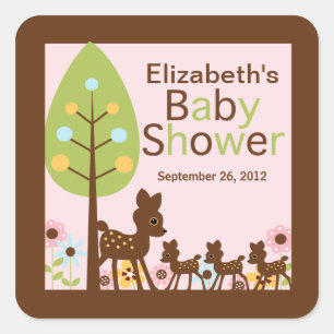 Sticker Carré Bébé cerf Triplet Invitation à plusieurs Baby show