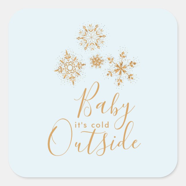 Sticker Carré Bébé, c'est froid dehors Snowflakes or sur Blue (Devant)
