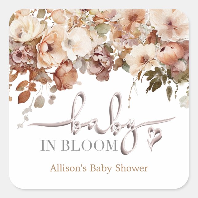 Sticker Carré Bébé dans le Baby shower en fleur (Devant)