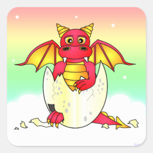 Sticker Carré Bébé de dragon mou dans un oeuf craqué - rouge / j