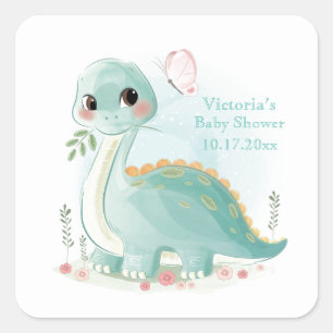 Sticker Carré Bébé dinosaure personnalisé Shower