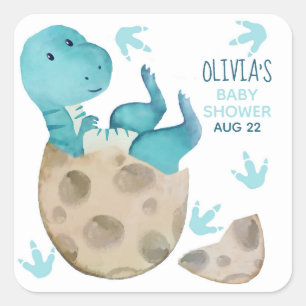Sticker Carré Bébé dinosaure T Rex Fête de naissance garçon
