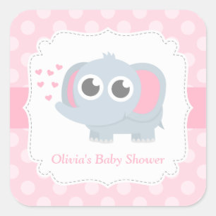 Sticker Carré Bébé éléphant moderne pois Baby Shower