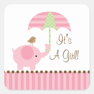 Sticker Carré Bébé Eléphant Parapluie C'est une chatte Carré fil
