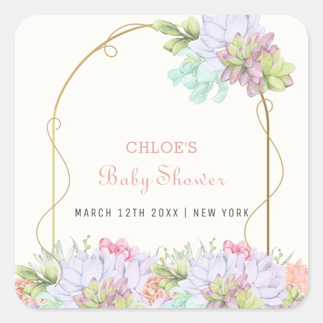 Sticker Carré Bébé En Fleur Boho Arch Baby shower Cactus (Devant)