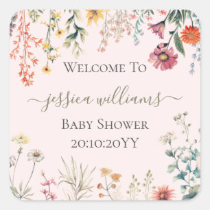 Sticker Carré Bébé en fleurs Baby Shower champêtre