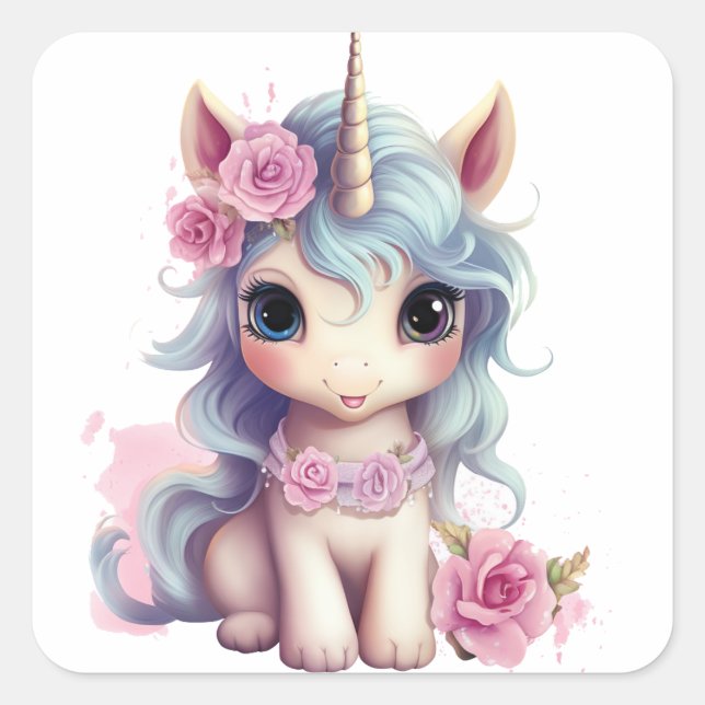 Sticker Carré Bébé fée mignon Unicorn Imaginaire mousseux (Devant)