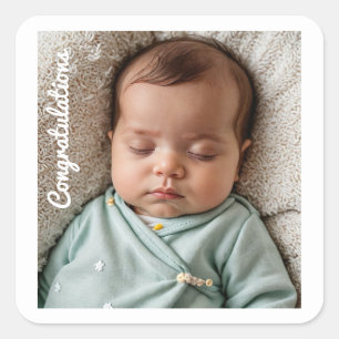 Sticker Carré bébé fête photo félicitations sip et voir