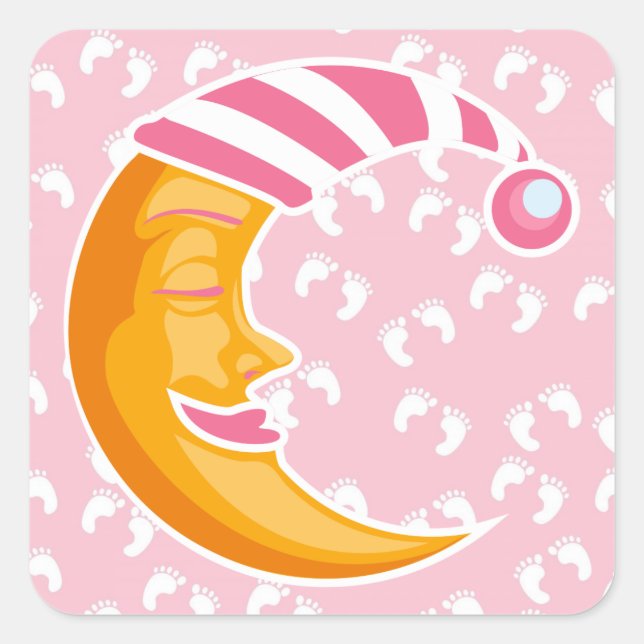 Sticker Carré Bébé fille lune (Devant)