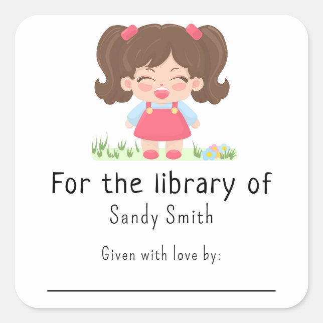 Sticker Carré Bébé fille rit - Pour la bibliothèque de (Devant)