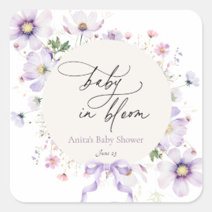 Sticker Carré Bébé Fleur sauvage pourpre Wreath en fleurs