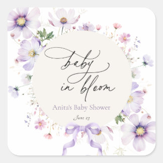Sticker Carré Bébé Fleur sauvage pourpre Wreath en fleurs