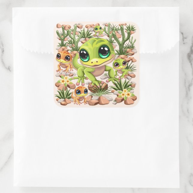 Sticker Carré Bébé Geckos jote personnages de dessin (Sac)