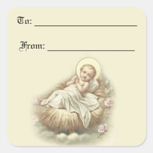 Sticker Carré Bébé Jésus cadeau de Noël