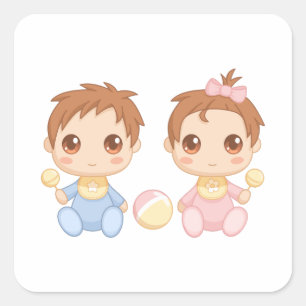 Sticker Carré Bébé jumeaux garçon et fille