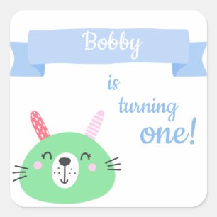 Sticker Carré Bébé Lapin   Célébration du 1er anniversaire du bé