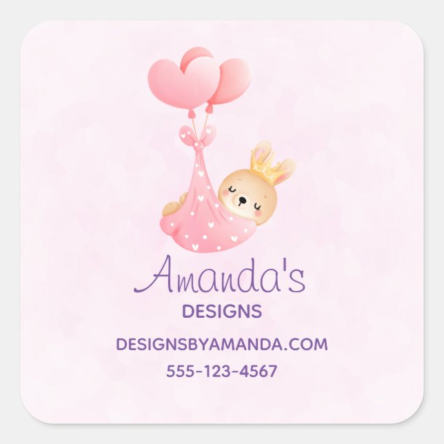 Sticker Carré Bébé mignon dans une couverture de coeur affaires (Devant)
