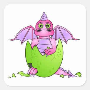 Sticker Carré Bébé mignon de dragon en oeuf criqué -
