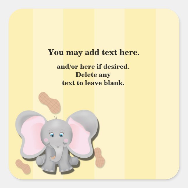 Sticker Carré Bébé mignon Eléphant cacahuètes Anniversaire Stick (Devant)