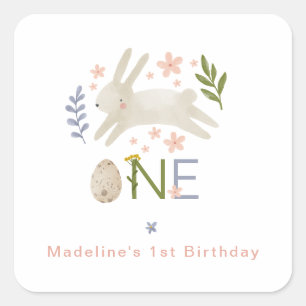 Sticker Carré Bébé mignon fille 1er Anniversaire de Pâques