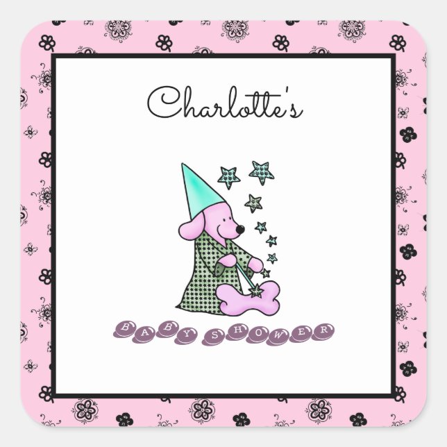 Sticker Carré Bébé mignon fille rose Élégant chien drôle (Devant)