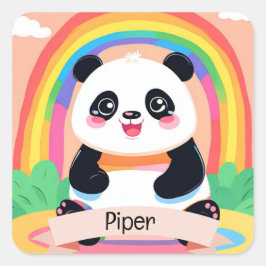 Sticker Carré Bébé mignon Panda arc-en-ciel
