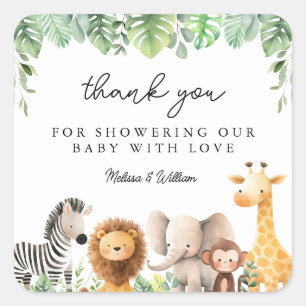 Sticker Carré Bébé mignon Safari Animaux Cadeau Balise