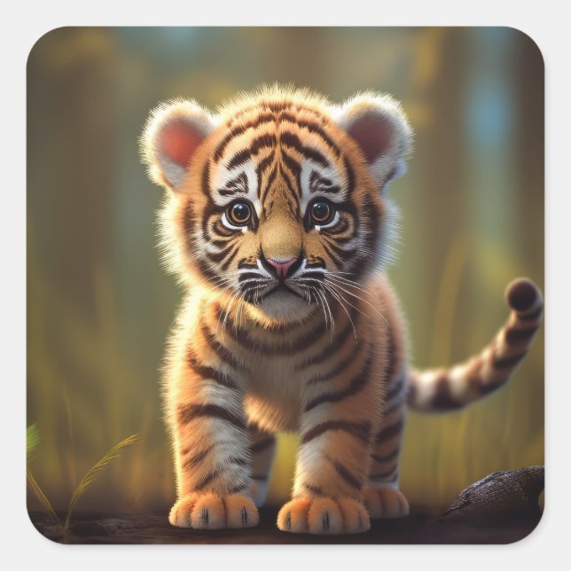 Sticker Carré Bébé mignon tigre (Devant)