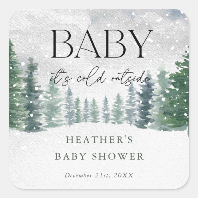 Sticker Carré Bébé neige d'hiver Il fait froid dehors Baby showe (Devant)