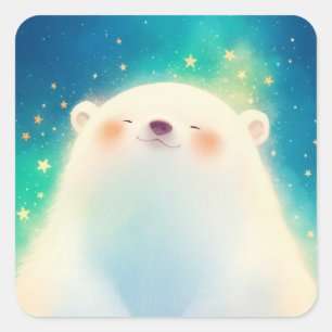 Sticker Carré Bébé ours polaire mignon avec un sourire béat