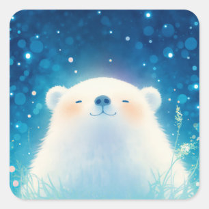 Sticker Carré Bébé ours polaire se reposant dans l'herbe douce