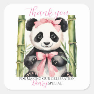 Sticker Carré Bébé Panda ours fille Baby shower Merci