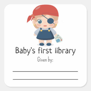 Sticker Carré Bébé pirate fille - Première bibliothèque de bébé