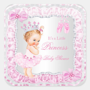 Sticker Carré Bébé Princesse Fille Shower Rose Ballerine Blonde
