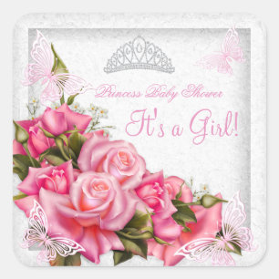 Sticker Carré Bébé Princesse Shower Fille Papillon Rose Rose 3