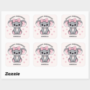 Sticker Carré Bébé rose Koala Ours