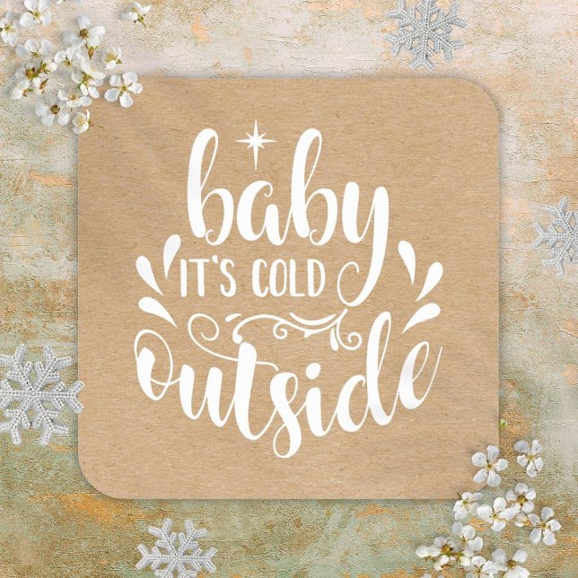 Sticker Carré Bébé rustique Son Baby shower Froid À L'Extérieur  (Rustic Baby Its Cold Outside Baby Shower Sprinkle Square Sticker)