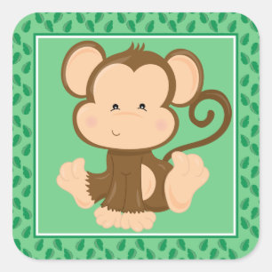 Sticker Carré Bébé singe Safari Animaux Party