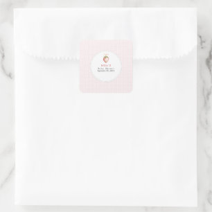 Sticker Carré Bébé Sucré Coquette Gingham à la Fraise 