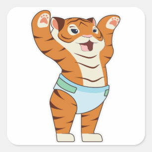 Sticker Carré Bébé tigre avec sous-vêtements