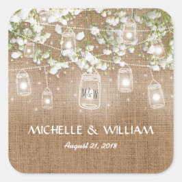 Sticker Carré Bébé's Breath Rustic Burlap Mariage