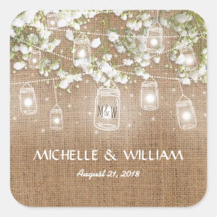 Sticker Carré Bébé's Breath Rustic Burlap Mariage