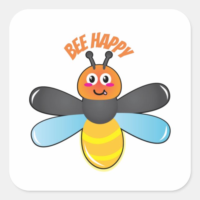 Sticker Carré Bee Happy Smiling Cartoon Firefly Insect caractère (Devant)