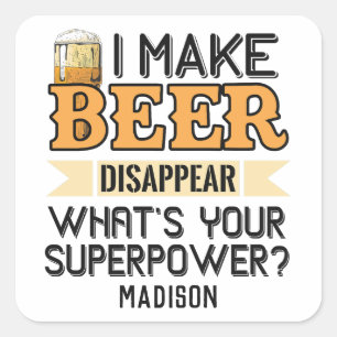 Sticker Carré Beer Superpower nom et couleur personnalisés
