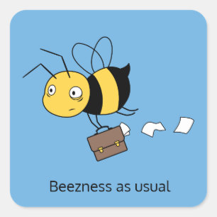 Sticker Carré Beezness Bee, Fatigué Stress Bee Holding Porte-doc